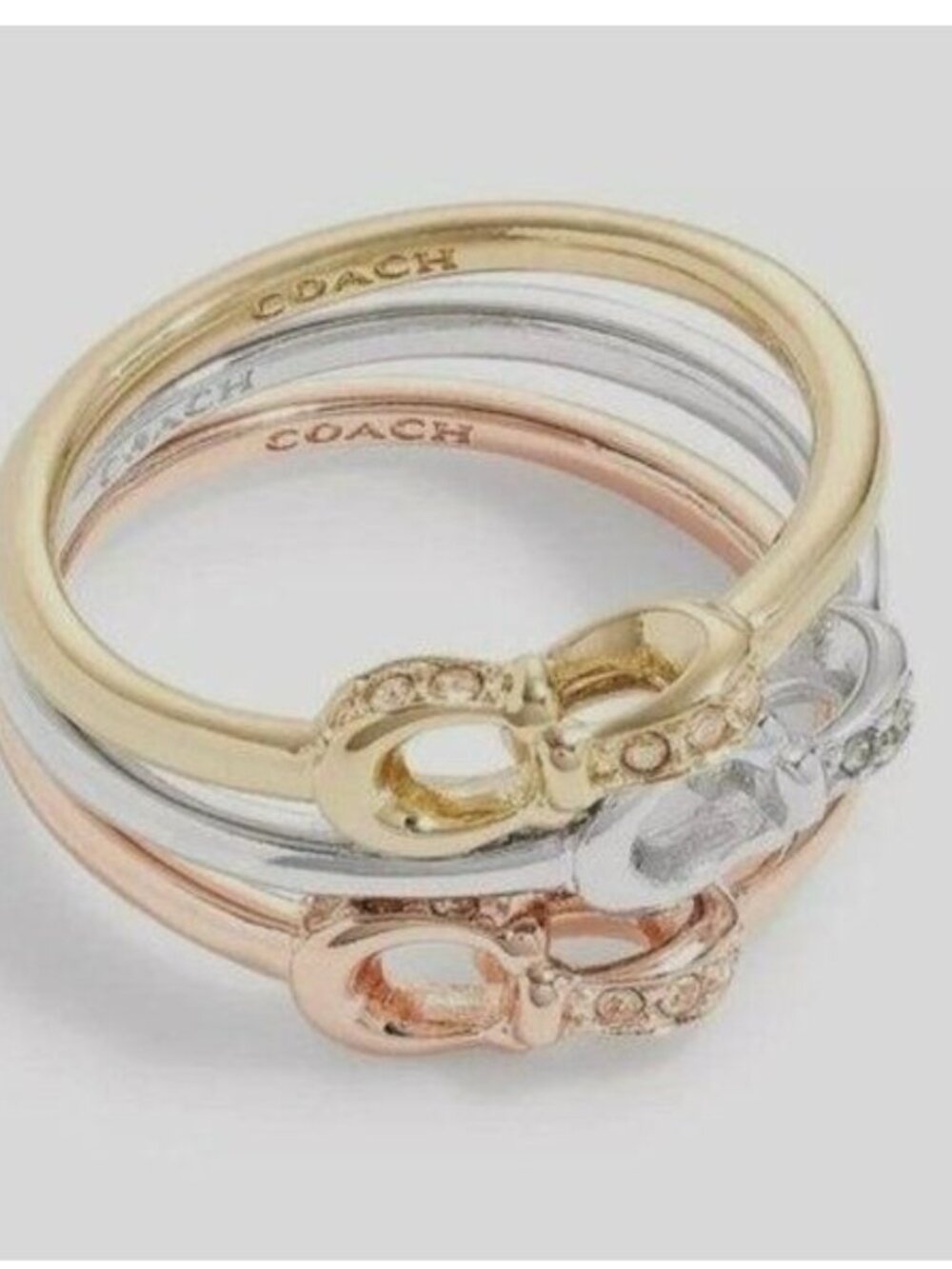 COACH  Signature logo Pave Crystals Ring Set 7 - Set of 3 Stackables Interlock - Picture 7 of 8